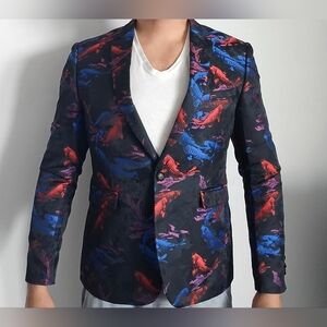 🔥 Koi Fish Statement Blazer | Bold Black Satin | Size M-L